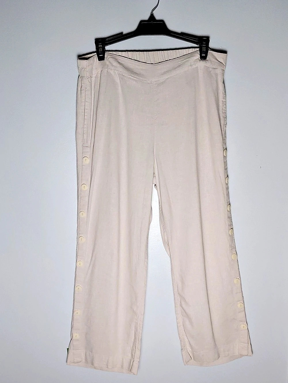 Soft Surroundings Wide Leg Linen Beige Pull On Pants Coastal Lightweight Beachy